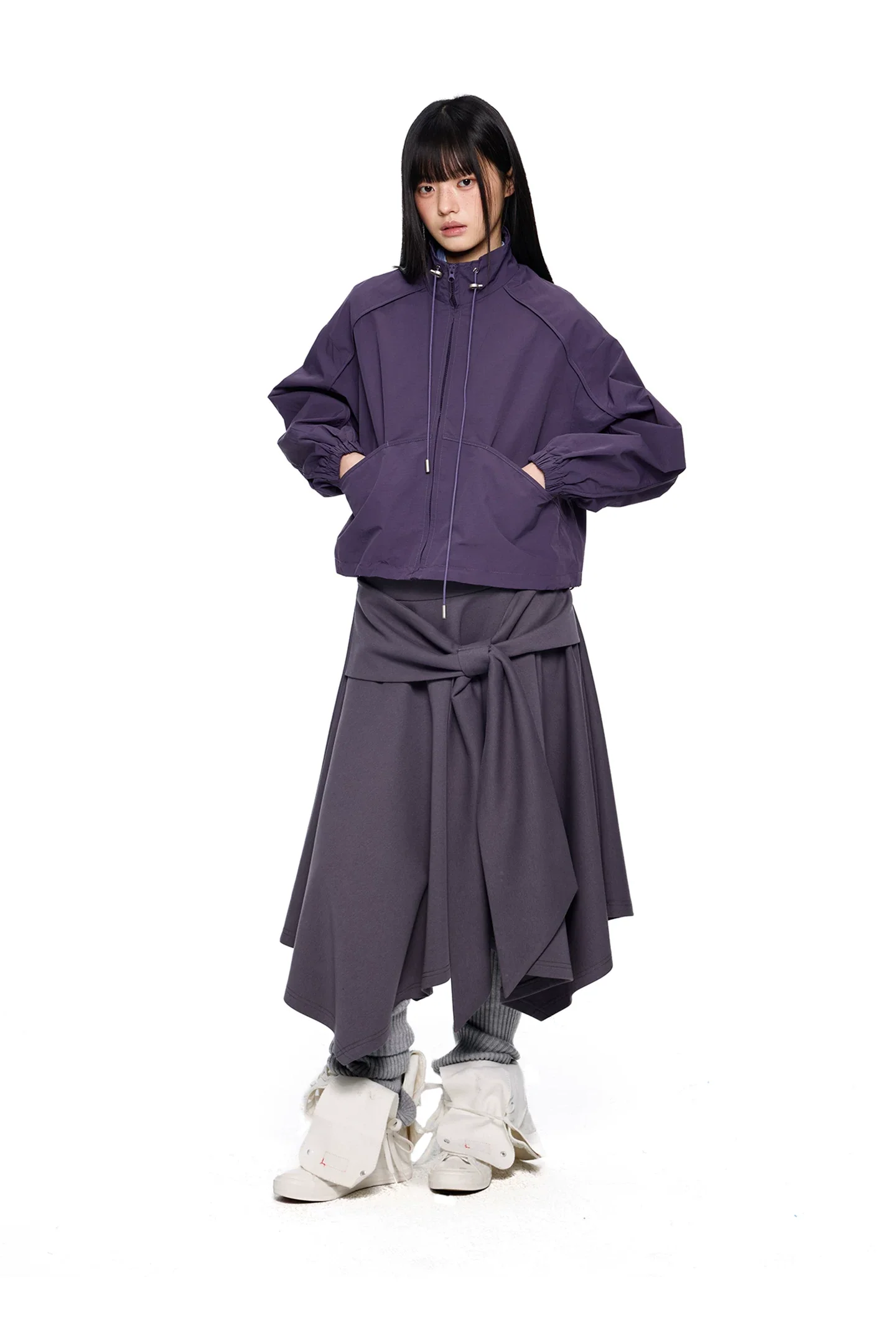 Short Stand Collar Drop Shoulder Jacket - Image 6