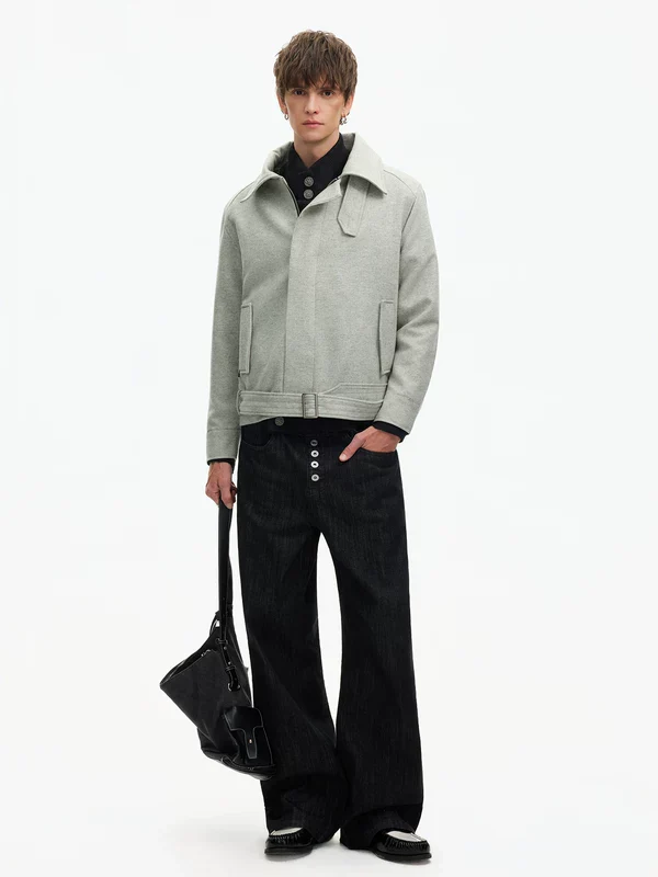 High Stand Collar Short Wool Jacket - Image 10