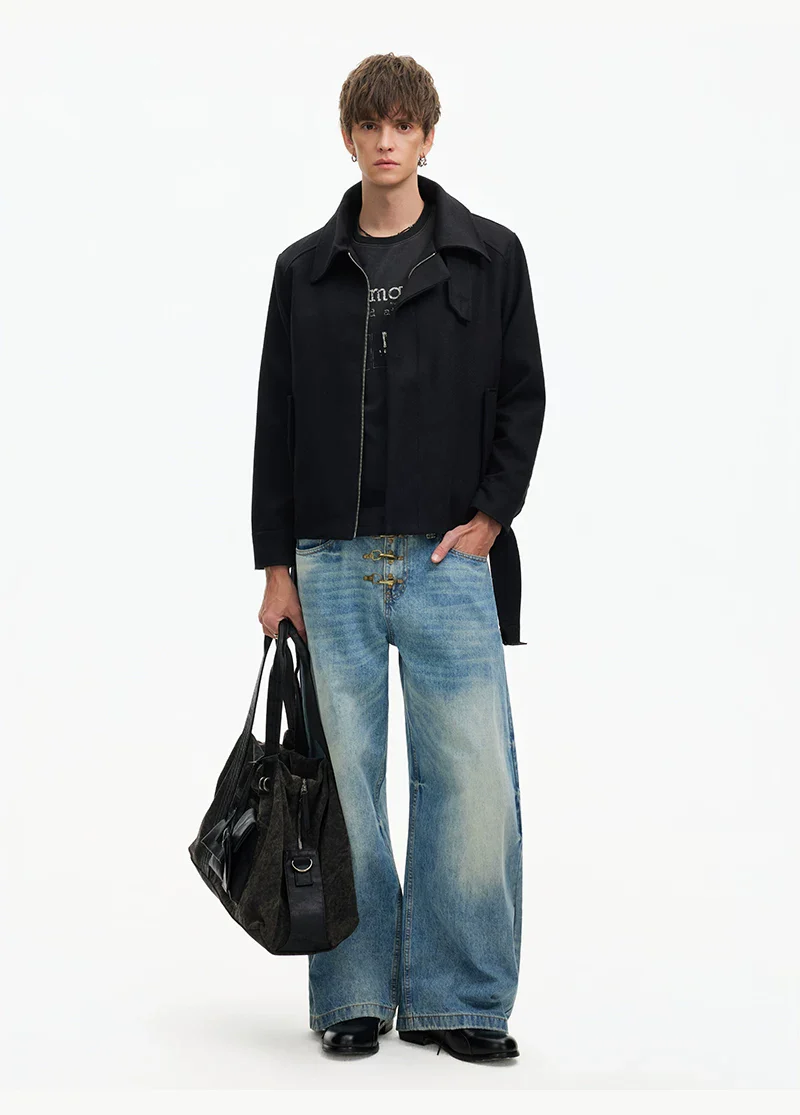 High Stand Collar Short Wool Jacket - Image 9
