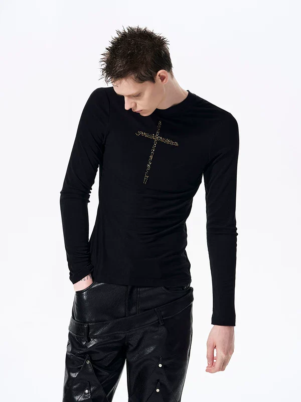 Slim Fit Cross Graphic Long-Sleeve T-Shirt