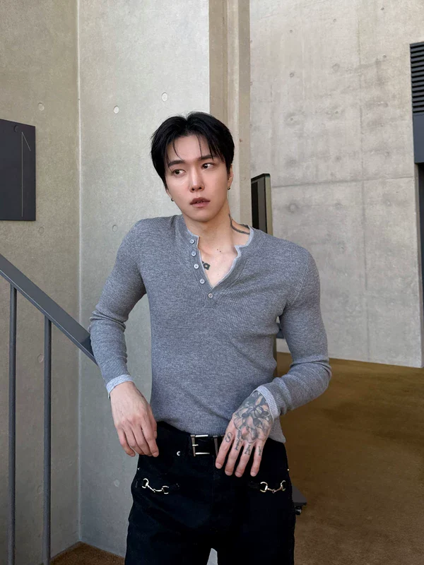 Slim Fit Henley Knit Sweater - Image 2