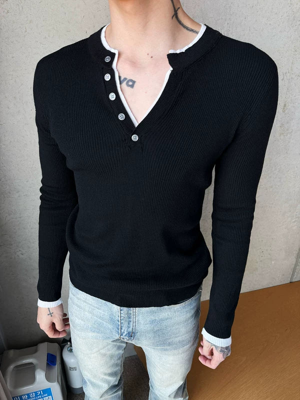 Slim Fit Henley Knit Sweater - Image 7
