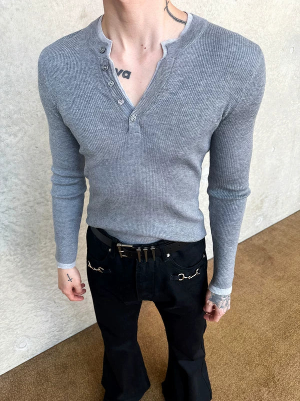 Slim Fit Henley Knit Sweater - Image 8