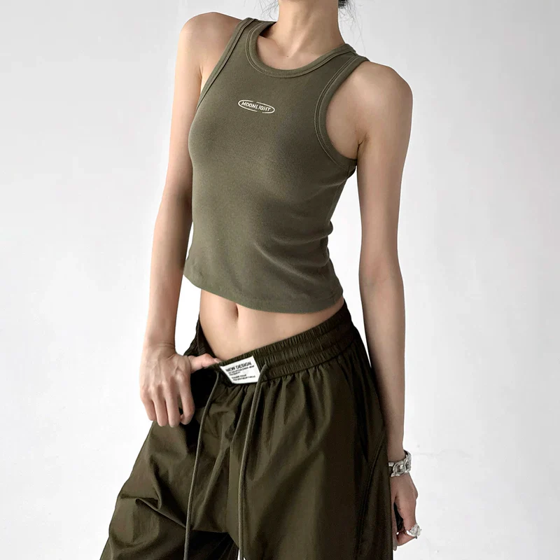 Slim Fit Ribbed Graphic Crop Tank - Image 3