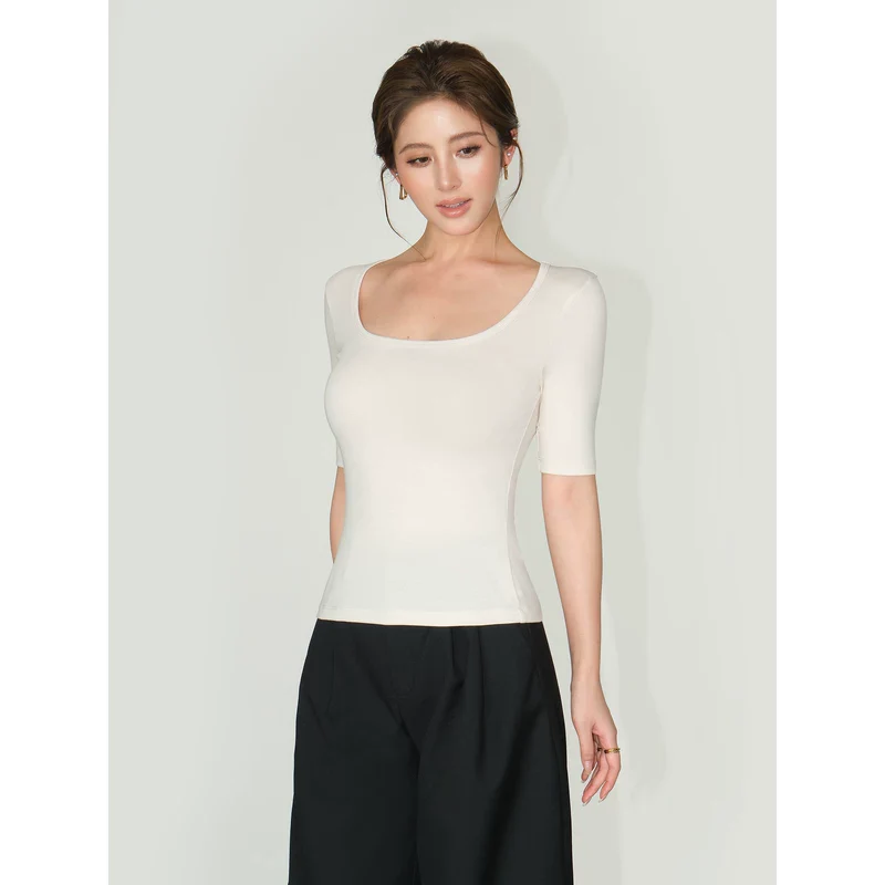 Slim Fit Square Neck Short-Sleeve Top - Image 3