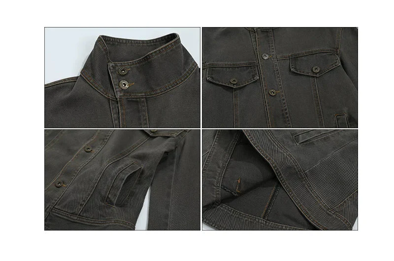 Slim Fit Stand Collar Denim Jacket - Image 9
