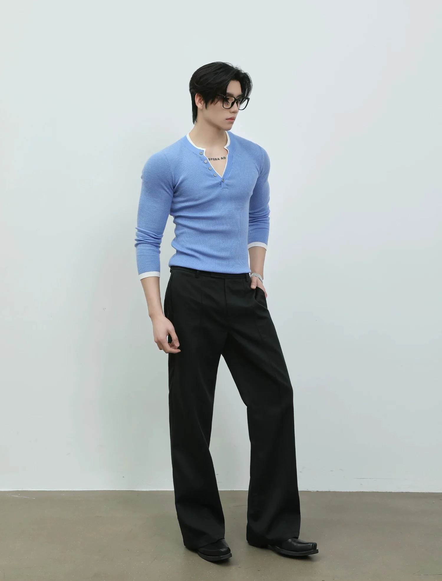 Slim Fit V-Neck Henley Knit T-Shirt - Image 10