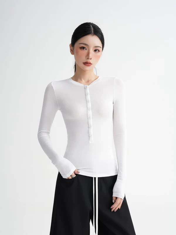 Slim Fit Wool Lyocell Henley Top - Image 5