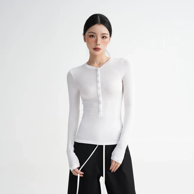 Slim Fit Wool Lyocell Henley Top - Image 6