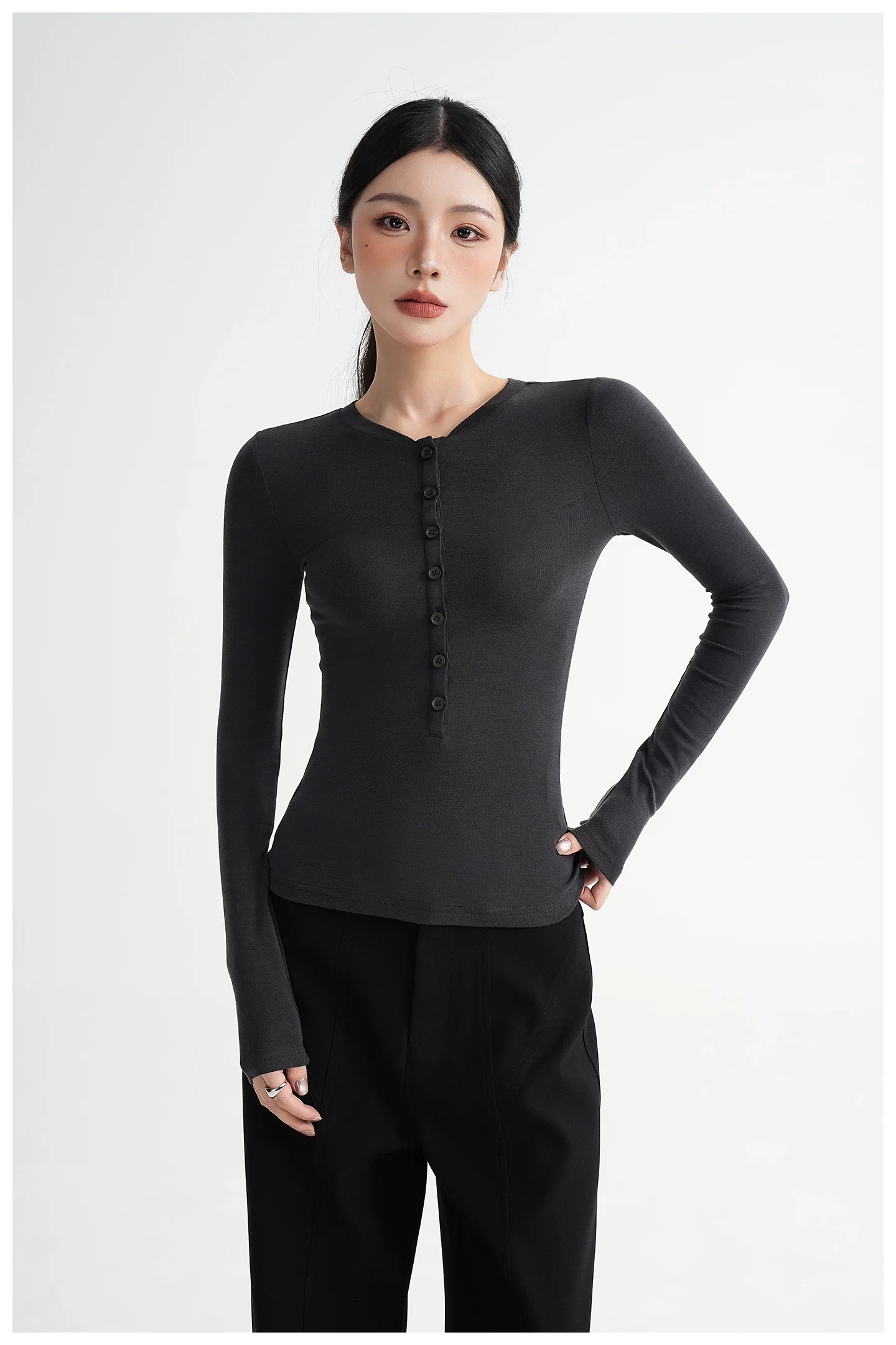 Slim Fit Wool Lyocell Henley Top - Image 7