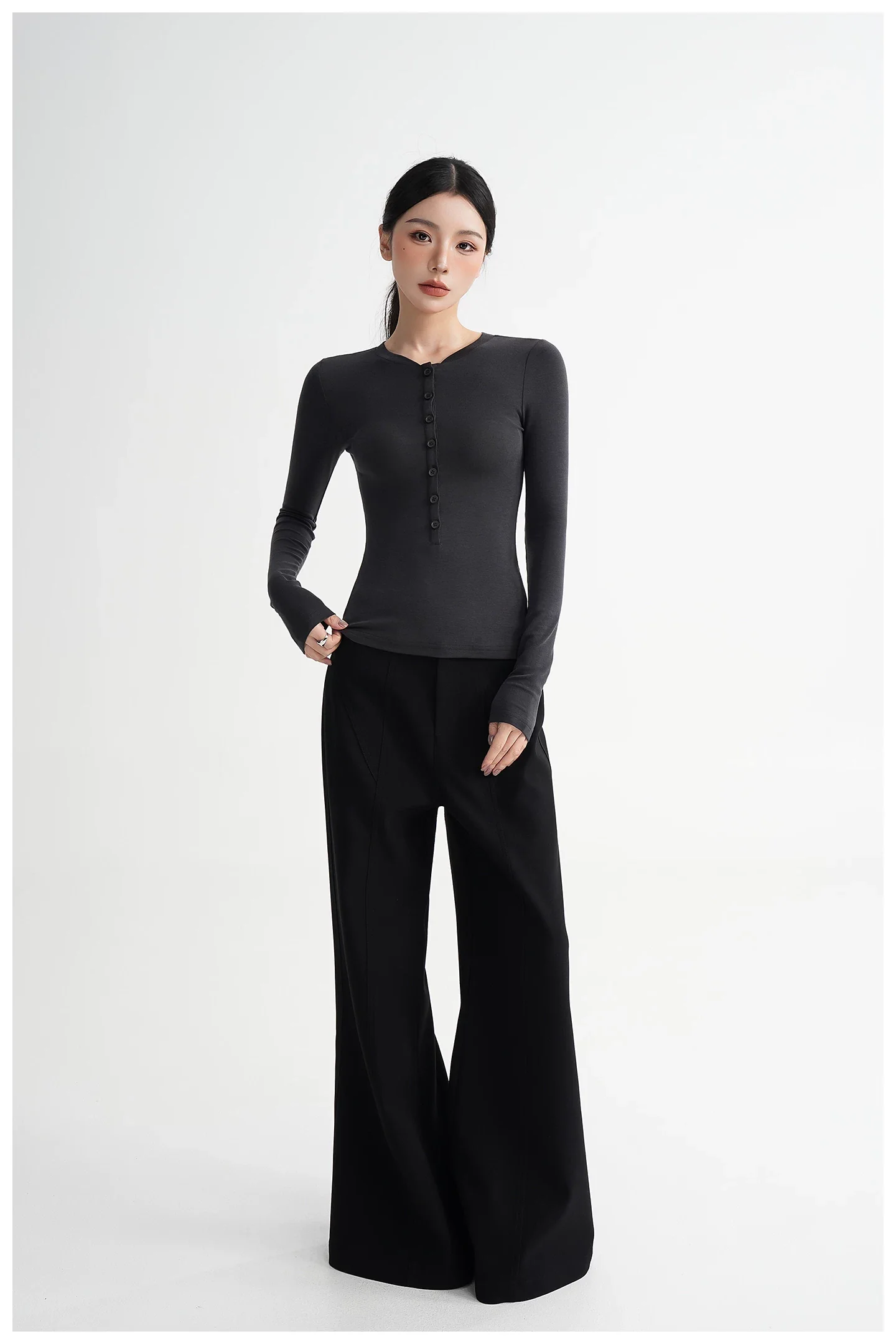 Slim Fit Wool Lyocell Henley Top - Image 9