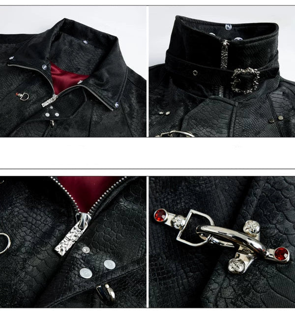 Buckle Closure Snake Print Leather Jacket - Image 5