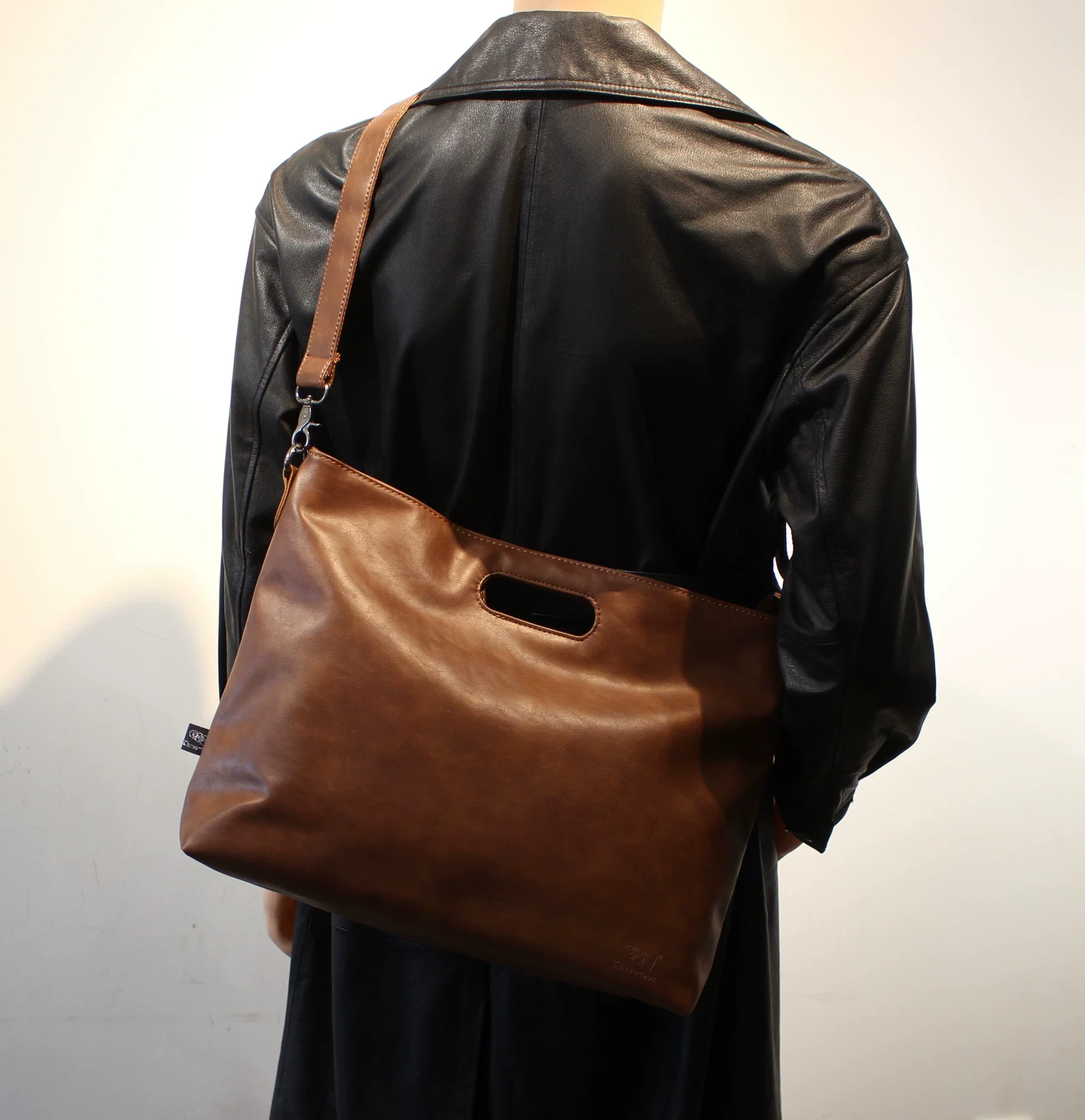 Soft Leather Large Capacity Crossbody Bag - Image 5