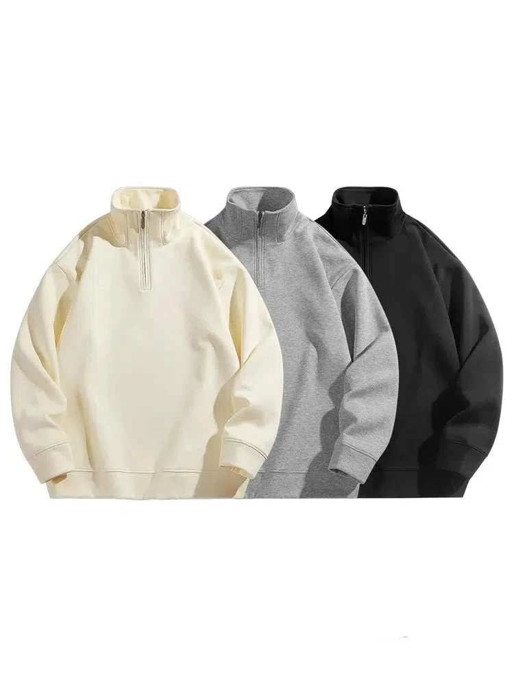 Solid Color Half-zip Pullover - Image 4