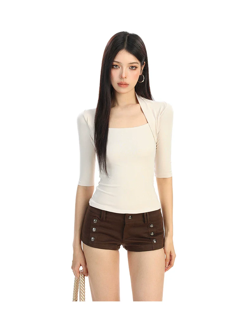 Square Neck Half Sleeve Fitted Top