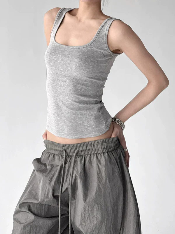 Square Neck Slim Fit Ribbed Tank Top - Image 3