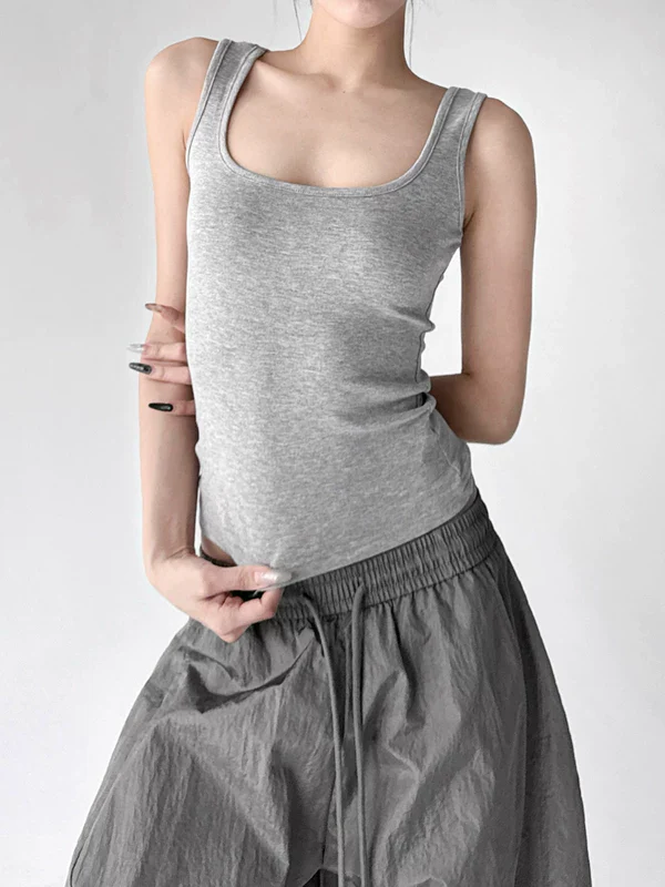 Square Neck Slim Fit Ribbed Tank Top - Image 4