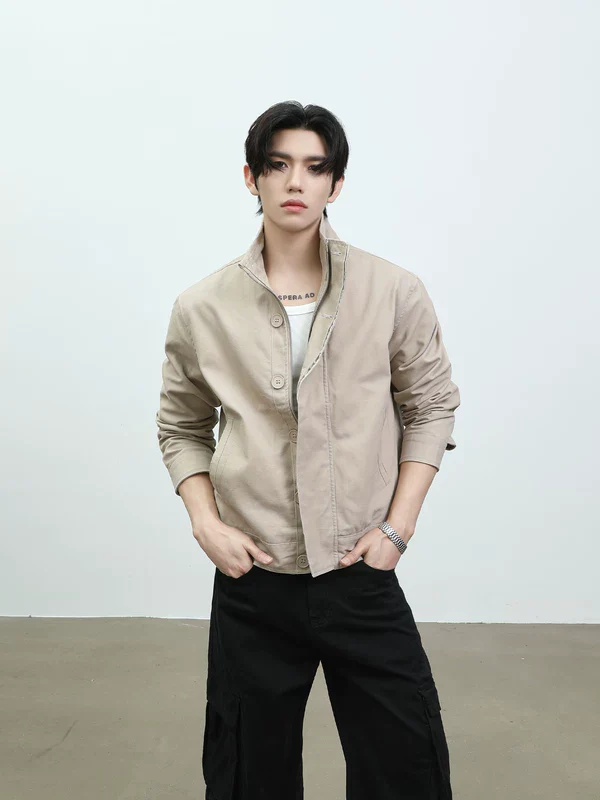 Stand Collar Button Front Work Jacket - Image 4