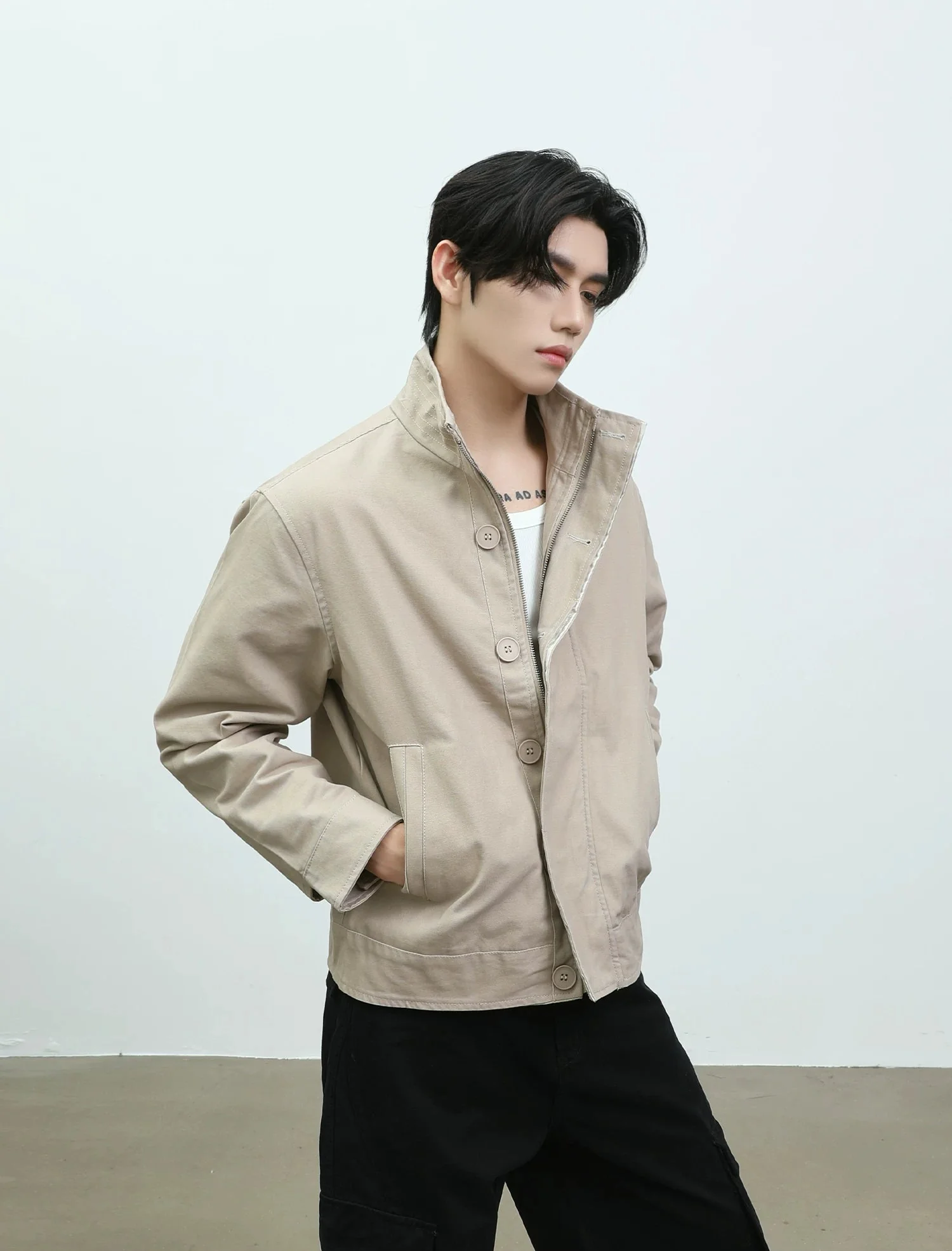 Stand Collar Button Front Work Jacket - Image 7