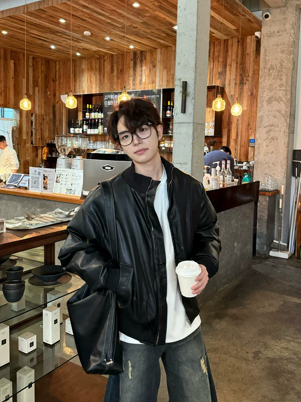 Stand-Collar Insulated Leather Jacket - Image 3