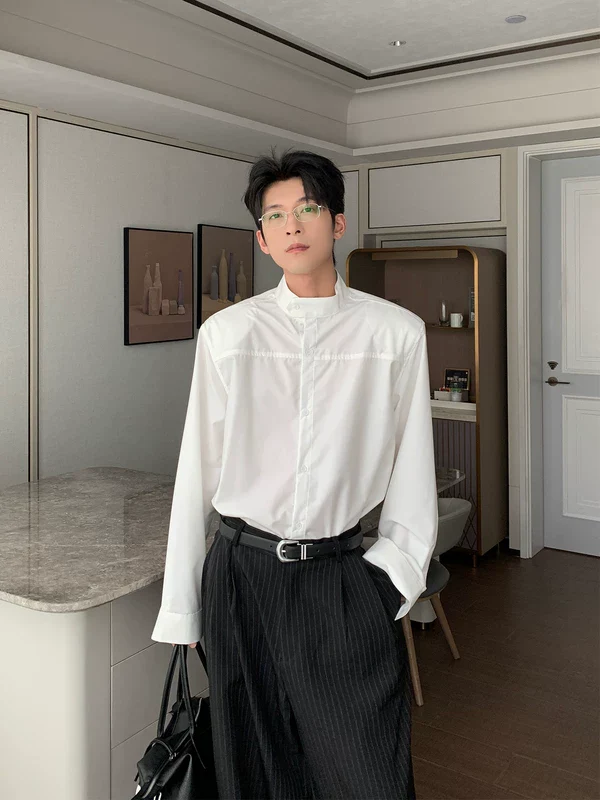 Stand Collar Long Sleeve Casual Shirt