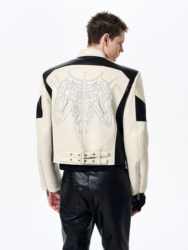 Stand Collar Motorcycle Leather Jacket - Image 2