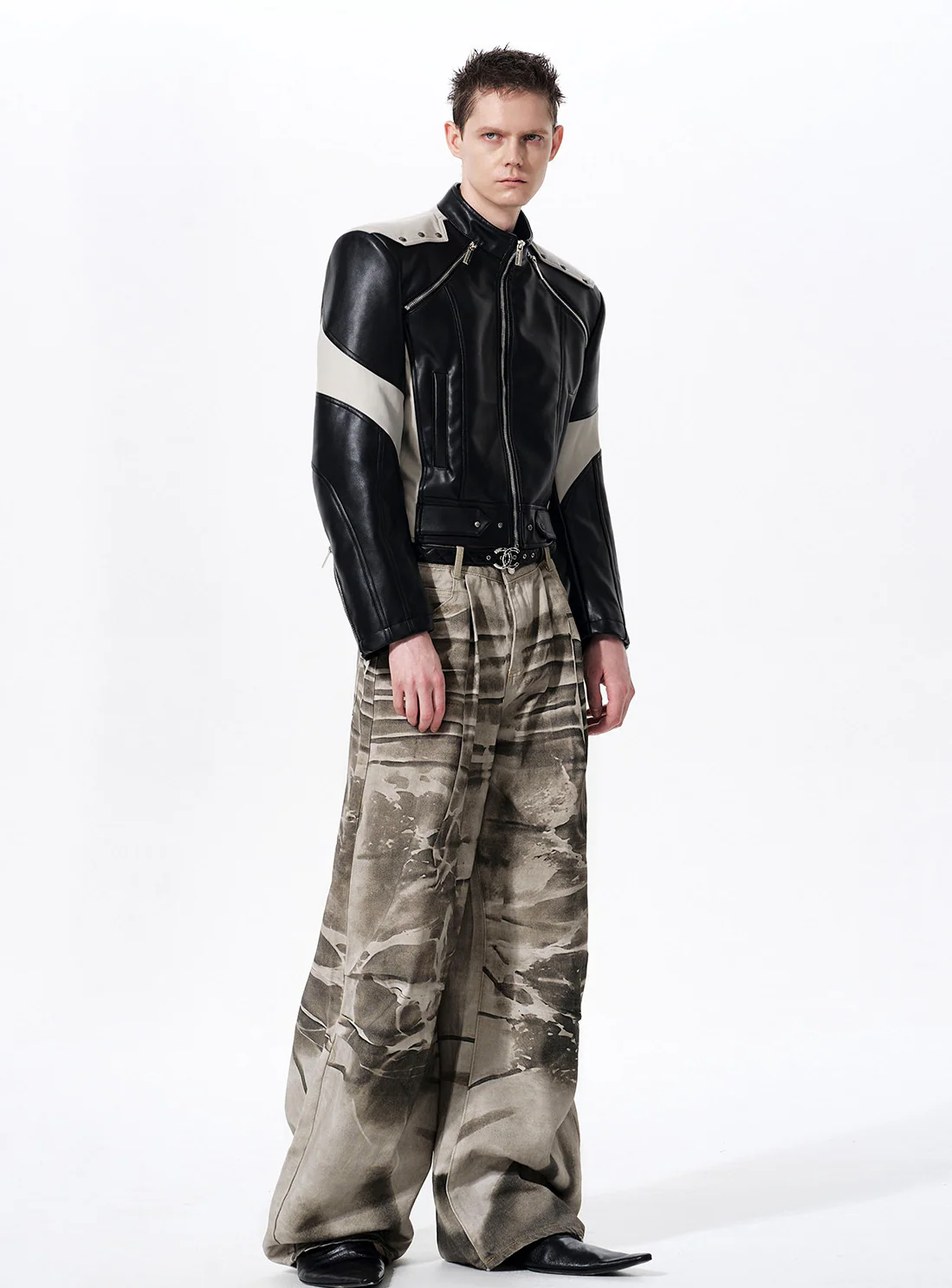 Stand Collar Motorcycle Leather Jacket - Image 7