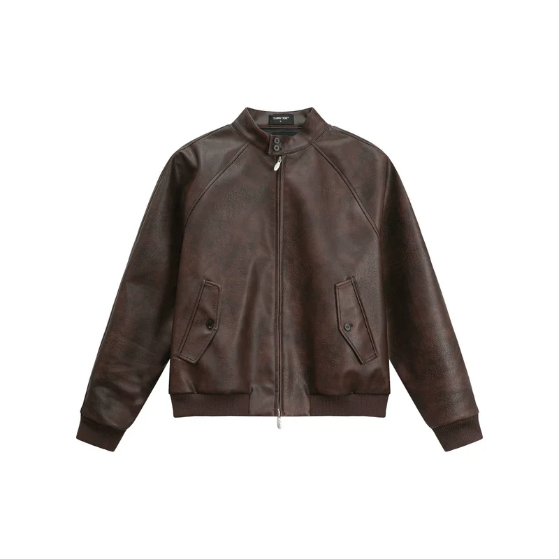 Stand Collar Leather Motorcycle Jacket - Image 10
