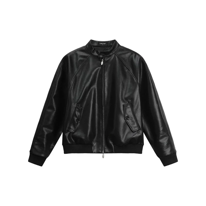 Stand Collar Leather Motorcycle Jacket - Image 9