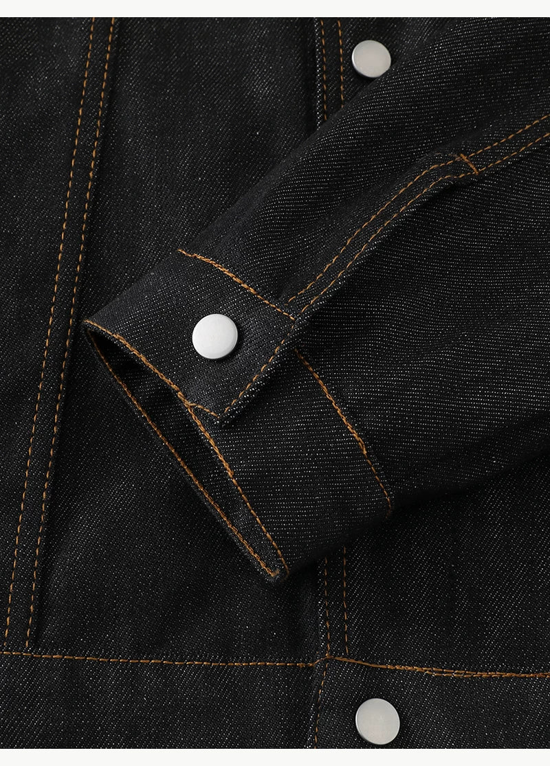 Stand Collar Raw Denim Jacket - Image 10