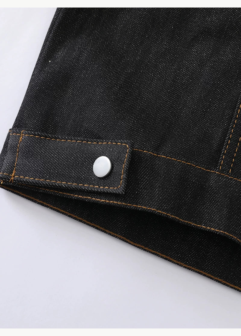 Stand Collar Raw Denim Jacket - Image 11