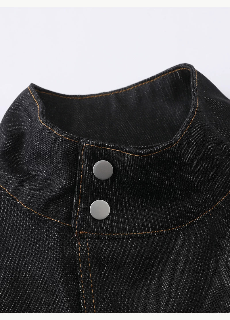 Stand Collar Raw Denim Jacket - Image 7