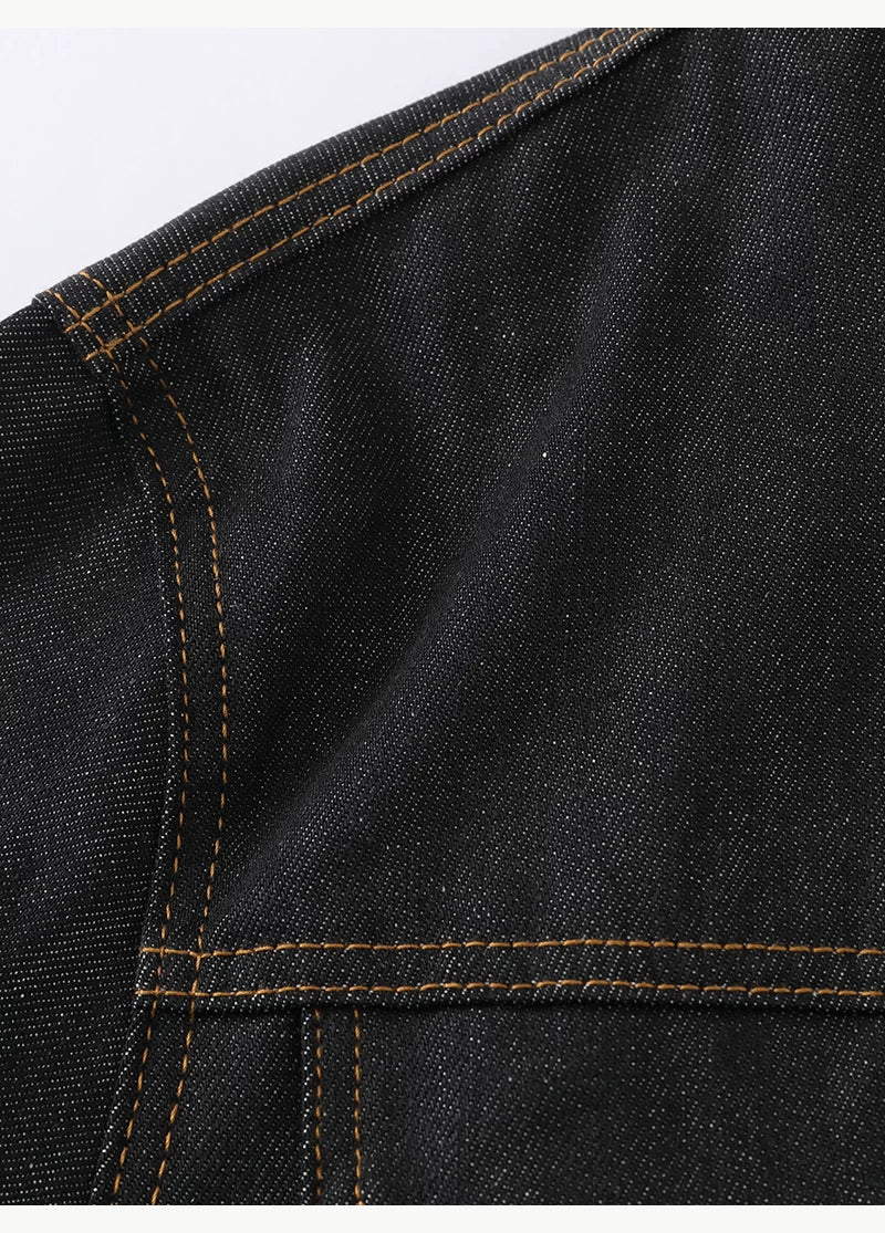 Stand Collar Raw Denim Jacket - Image 8