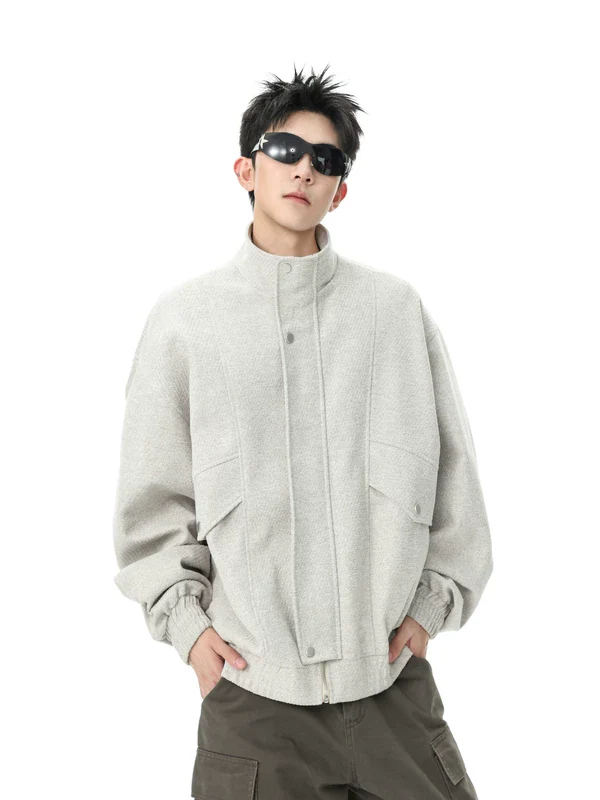 Stand Collar Wool Blend Casual Jacket - Image 3