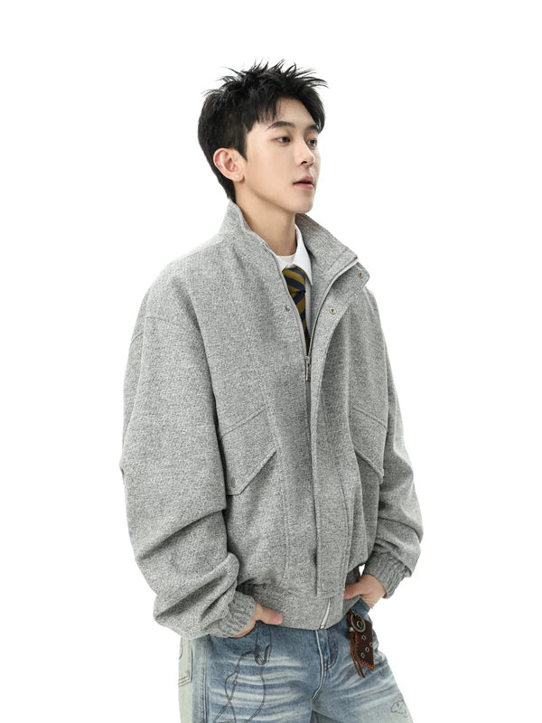 Stand Collar Wool Blend Casual Jacket - Image 4