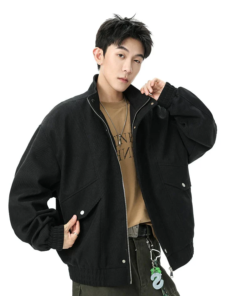 Stand Collar Wool Blend Casual Jacket - Image 5