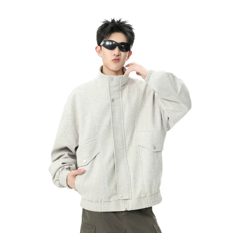 Stand Collar Wool Blend Casual Jacket - Image 6