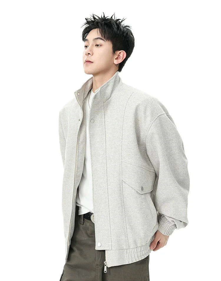 Stand Collar Wool Blend Casual Jacket - Image 8