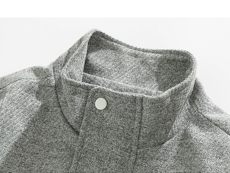 Stand Collar Wool Blend Casual Jacket - Image 9