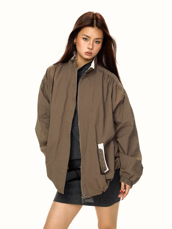 Stand Collar Zip Front Short Jacket - Image 3