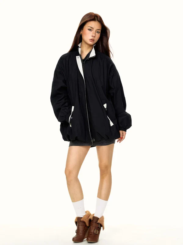Stand Collar Zip Front Short Jacket - Image 7
