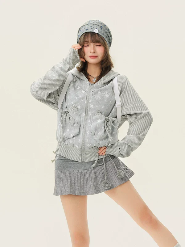 Star Pattern Zip Up Hooded Cardigan - Image 3