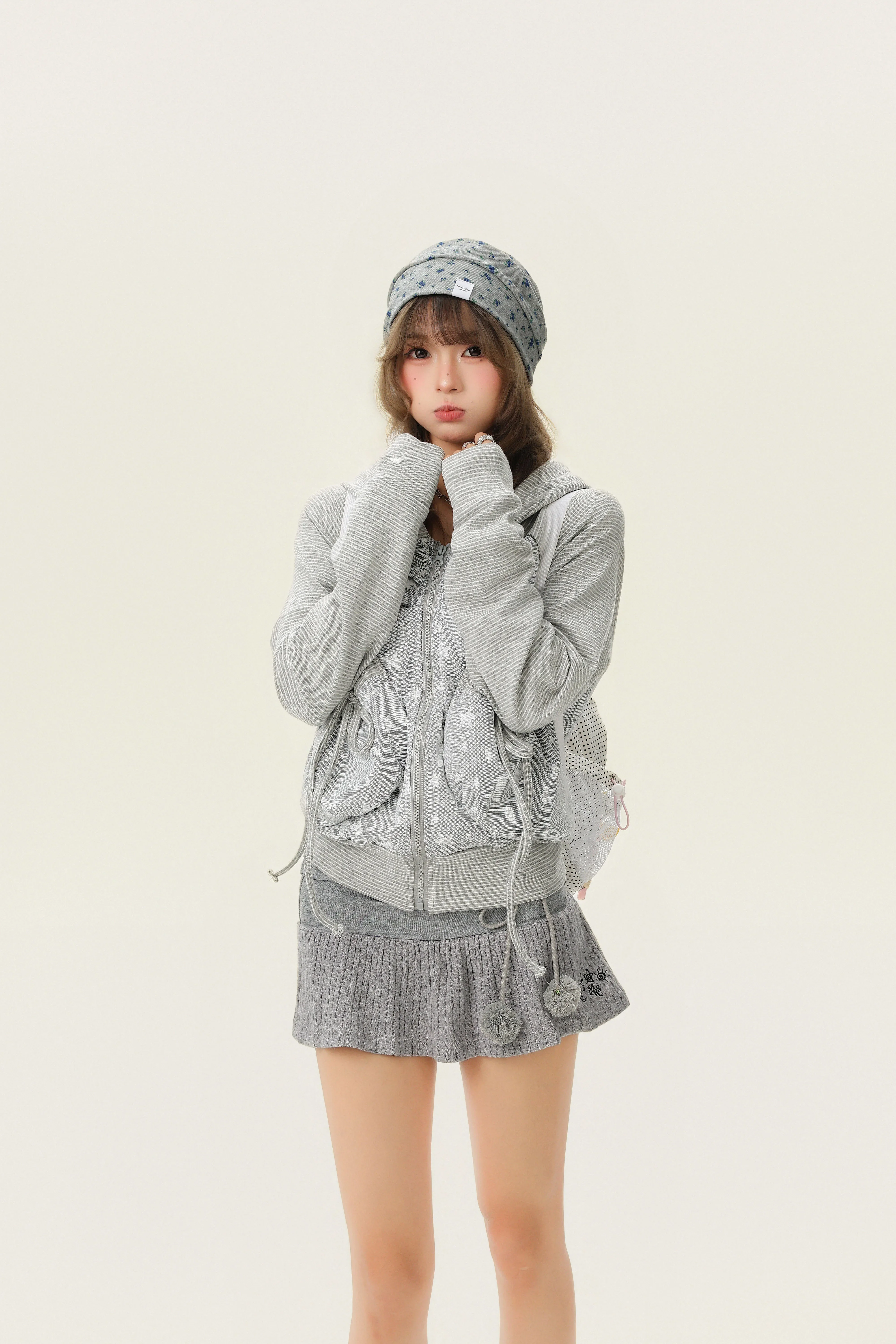 Star Pattern Zip Up Hooded Cardigan - Image 4