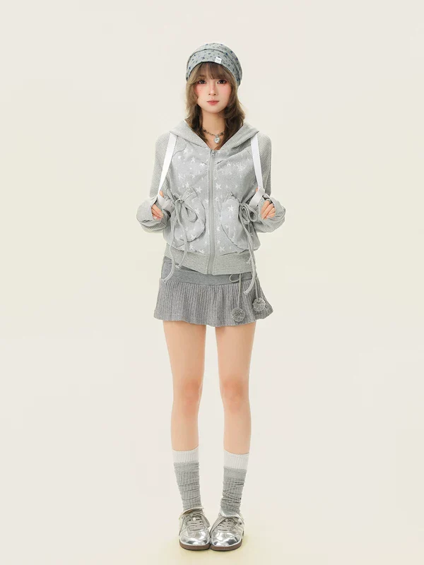 Star Pattern Zip Up Hooded Cardigan - Image 5