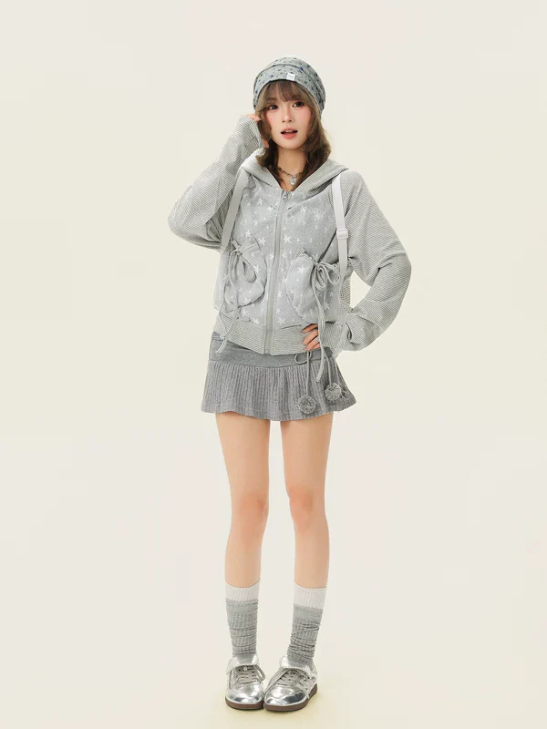 Star Pattern Zip Up Hooded Cardigan - Image 6