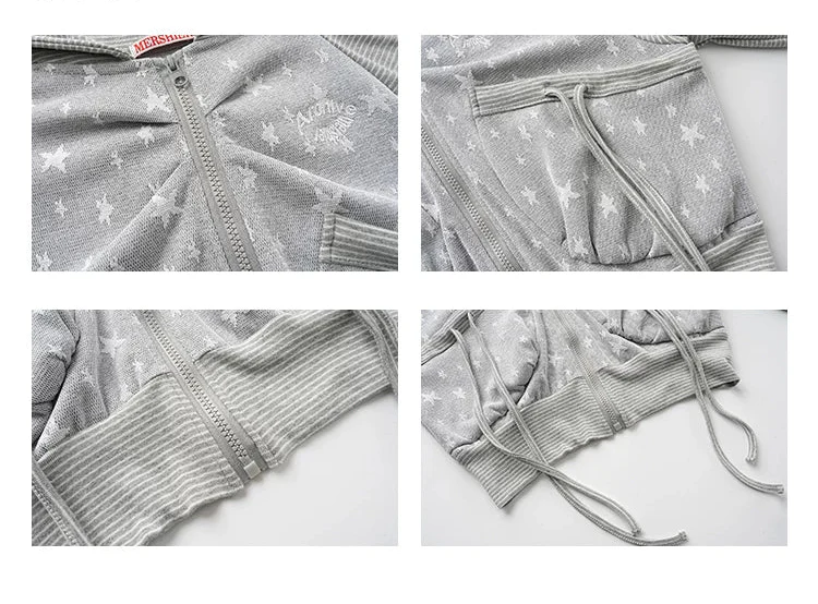 Star Pattern Zip Up Hooded Cardigan - Image 7