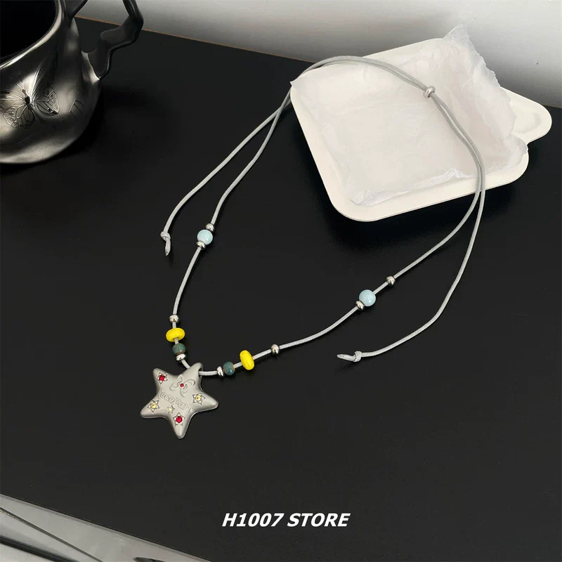 Star Pendant Beaded Drawstring Necklace - Image 5