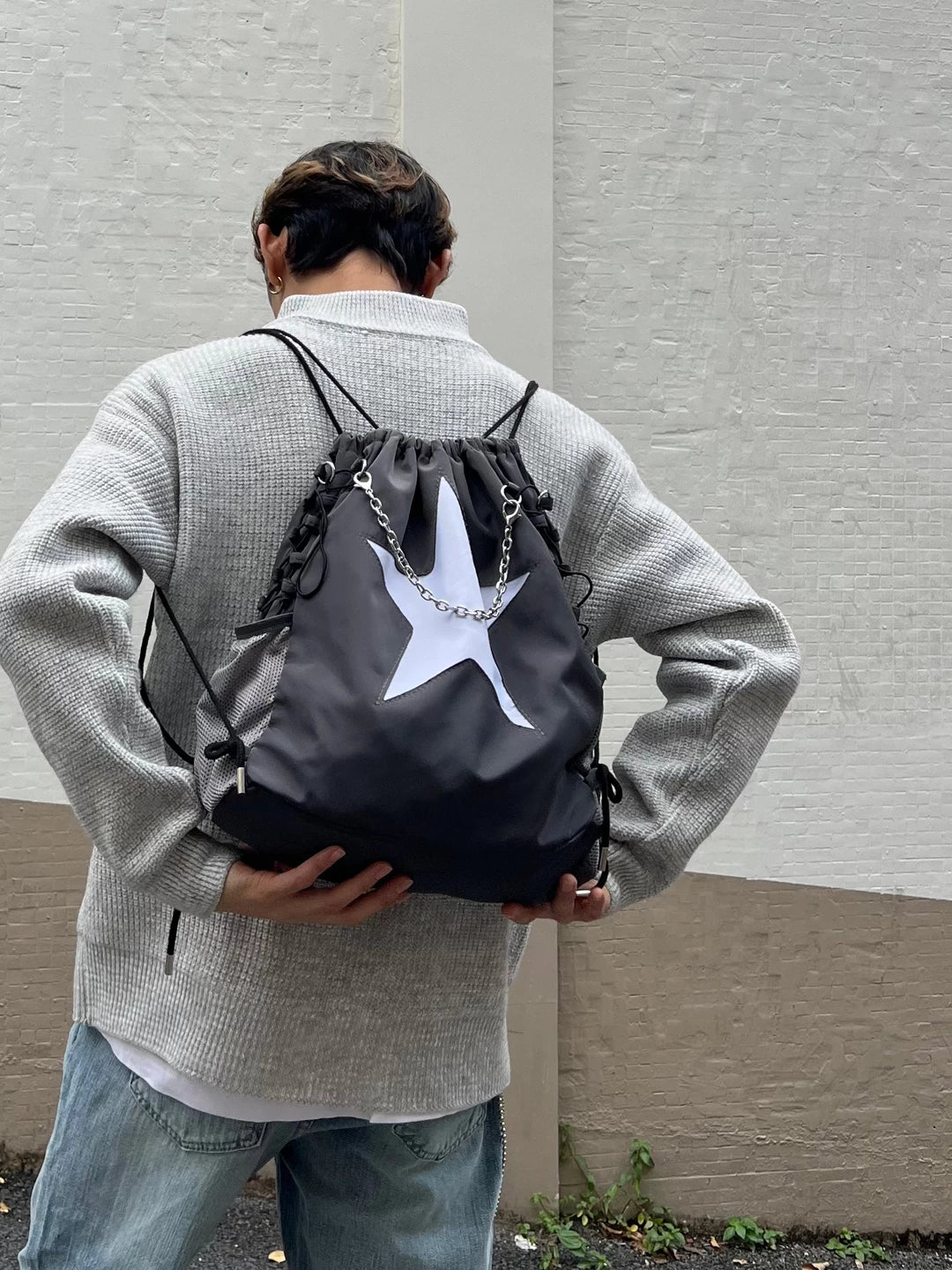 Star Print Drawstring Backpack - Image 3