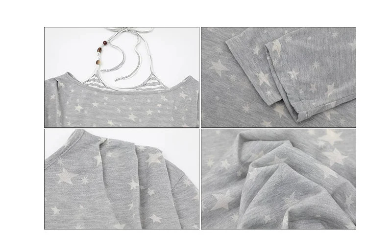 Star Print Off-Shoulder Long Sleeve Top - Image 10