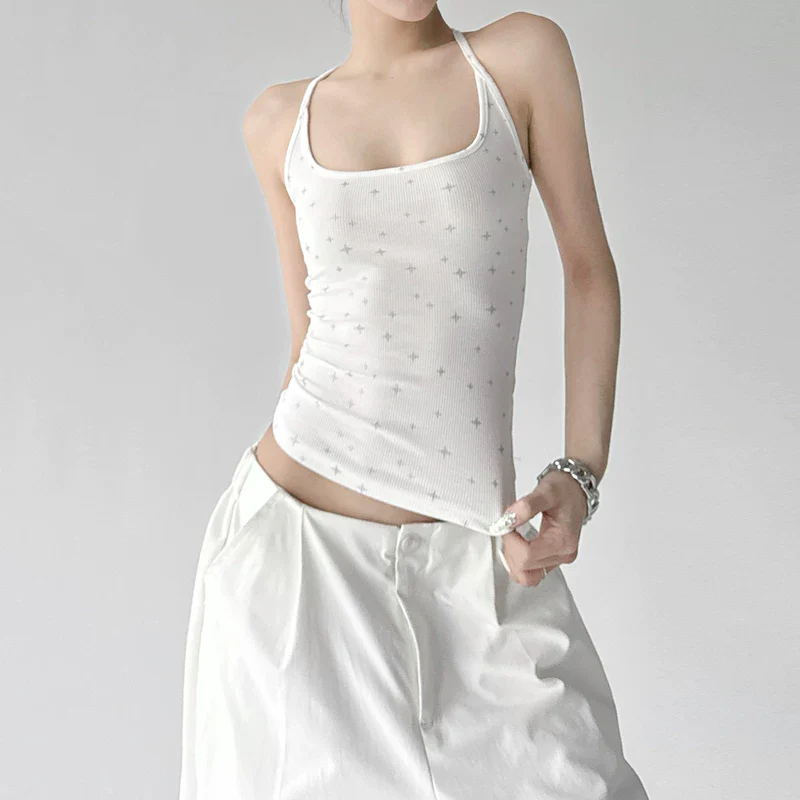 Star Print Ribbed Slim Camisole Top - Image 6